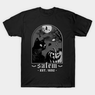 Salem 1692 - Black Cat Pumpkin - Retro Vintage Halloween T-Shirt